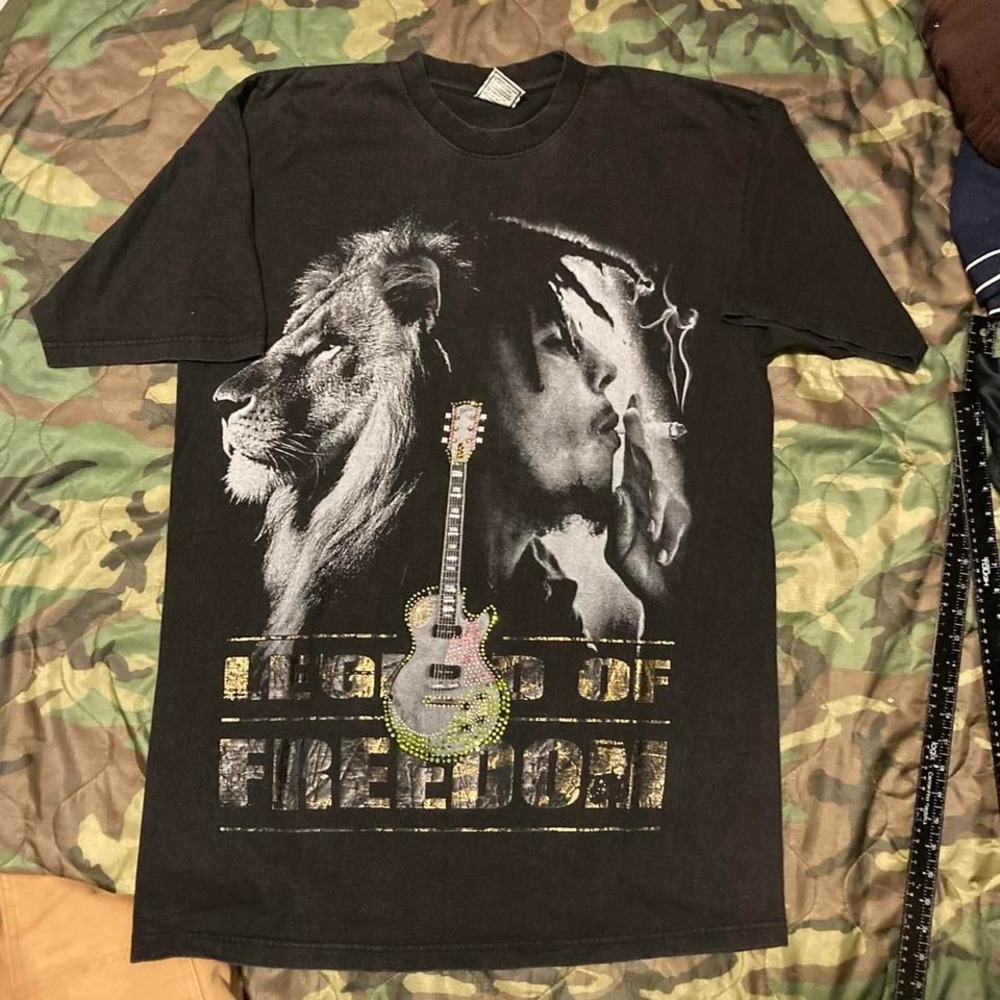 Bob Marley big‎ print rap tee studs Vtg y2k city cotton